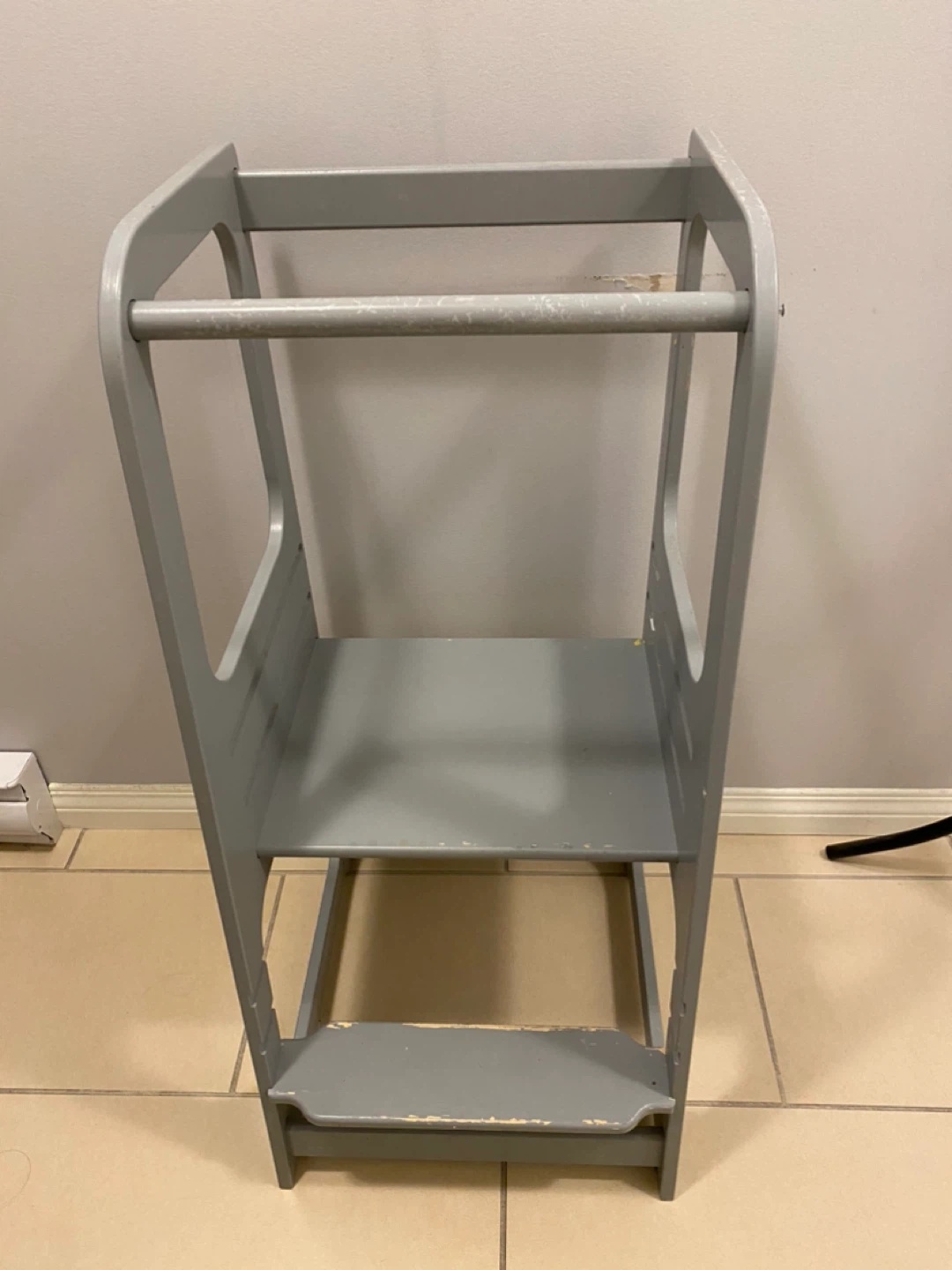 Grey Wooden Kitchen Helper Stool
