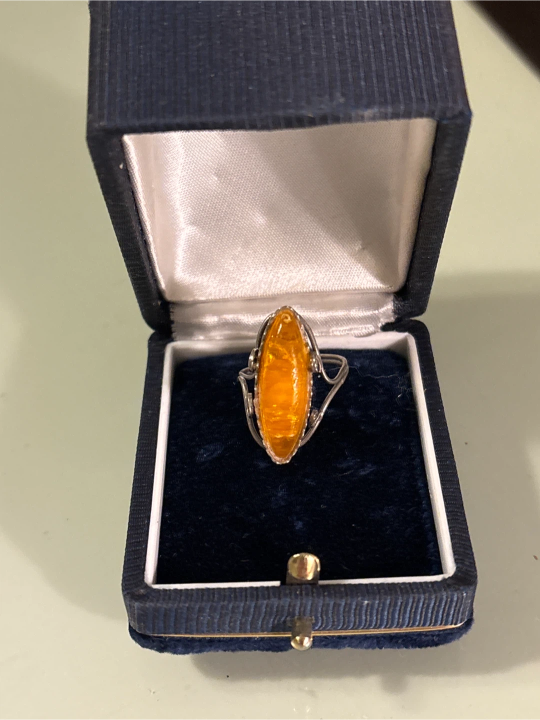 Vintage Sterling silver , Amber Ring in Presentation Box