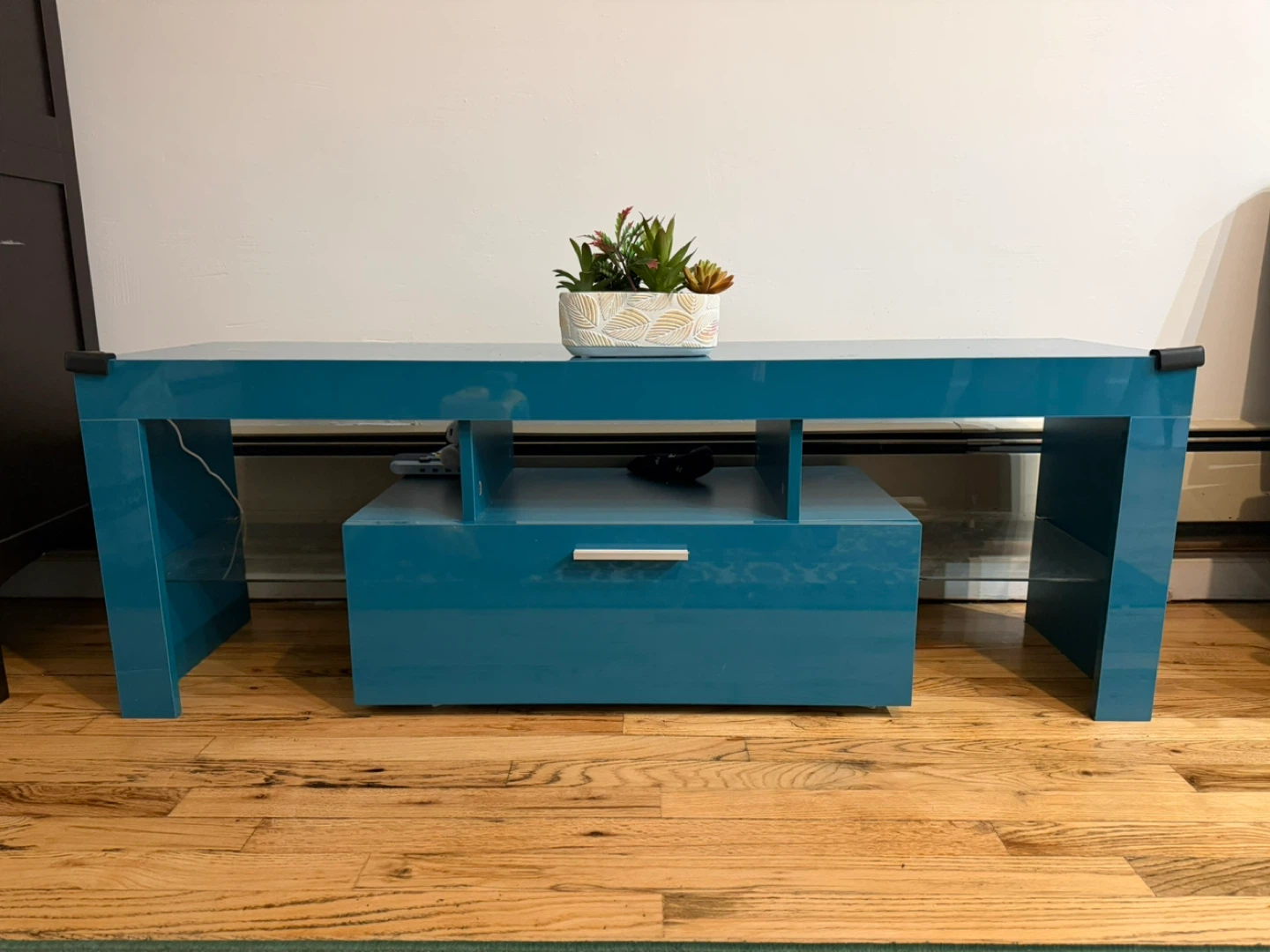 Teal High Gloss TV Stand with Drawer