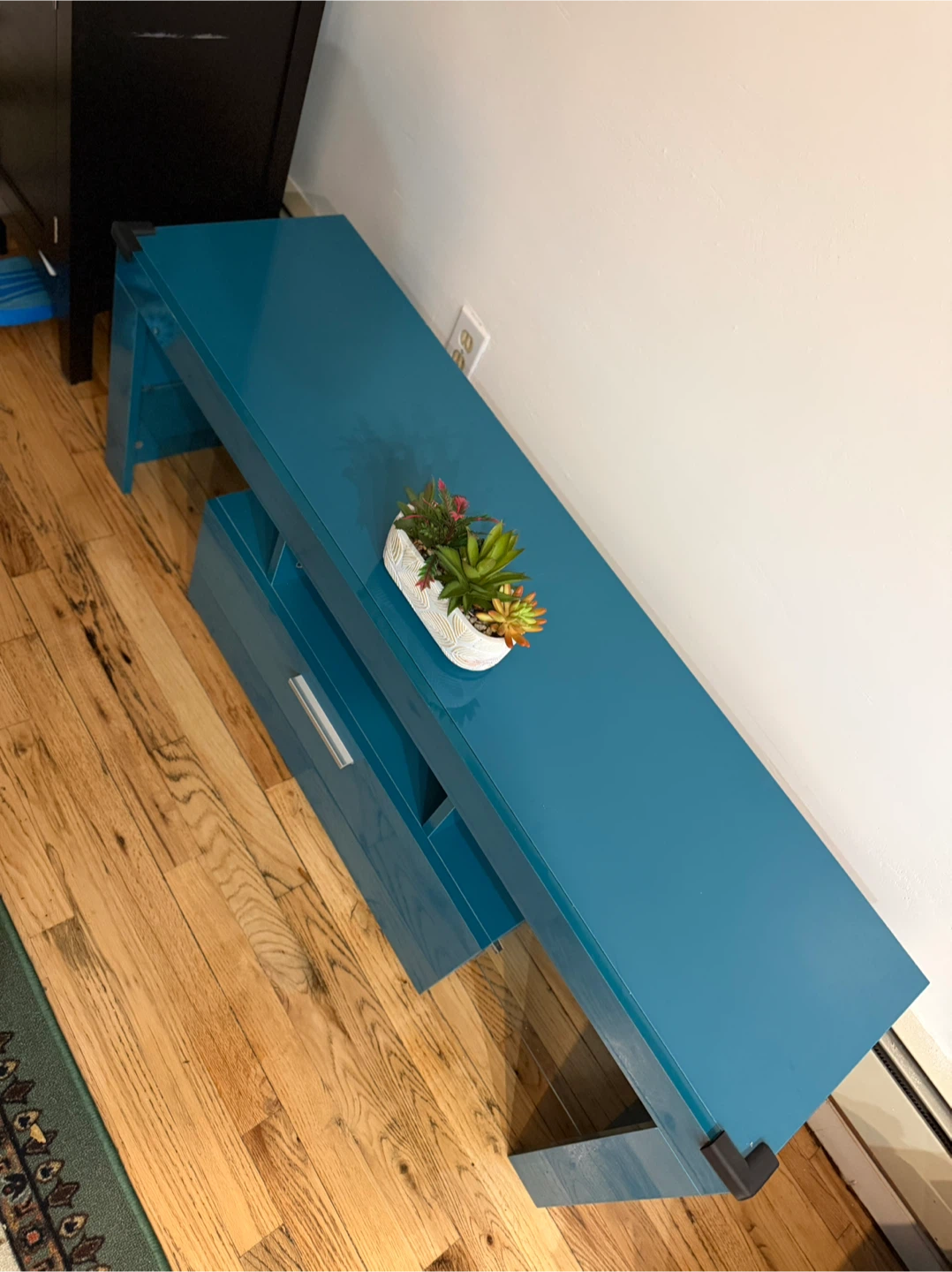 Teal High Gloss TV Stand with Drawer - photo 4