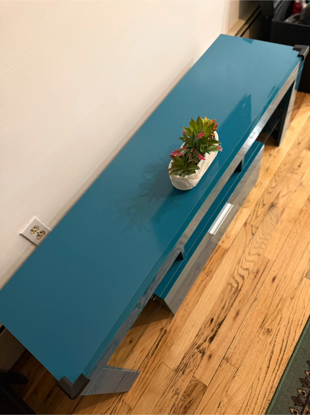 Teal High Gloss TV Stand with Drawer - photo 5