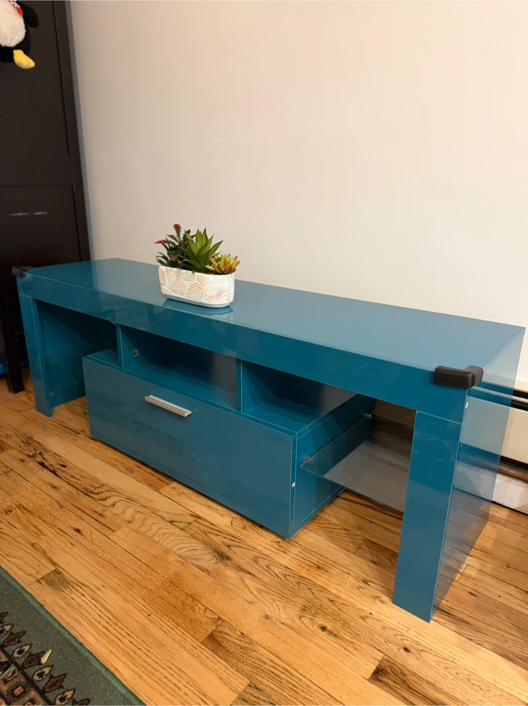 Teal High Gloss TV Stand with Drawer - photo 3