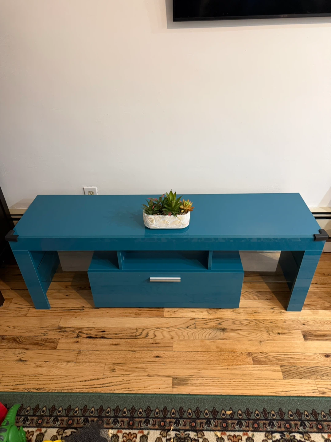 Teal High Gloss TV Stand with Drawer - photo 2