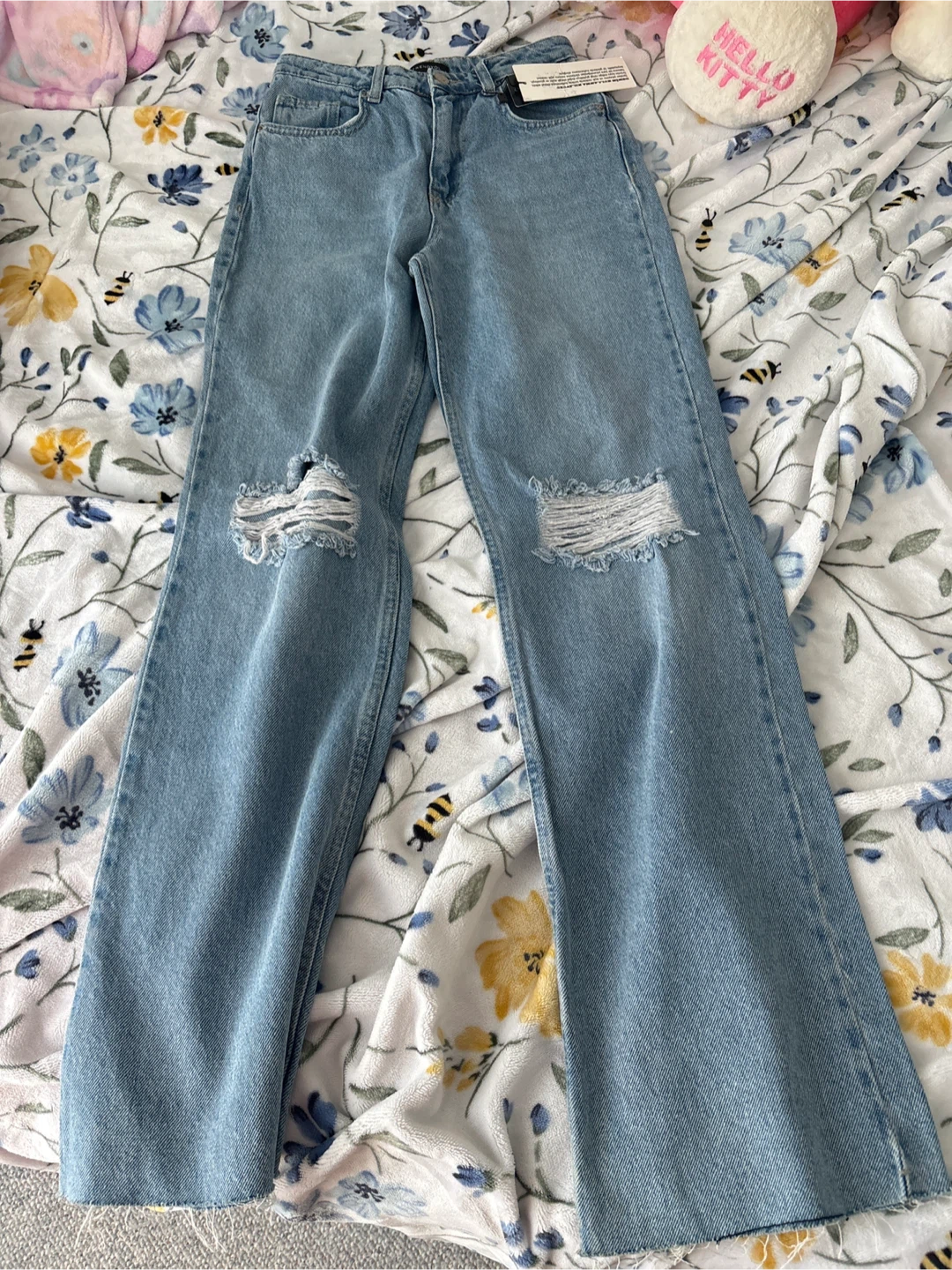 Light Wash Distressed Wide Leg Jeans size 32