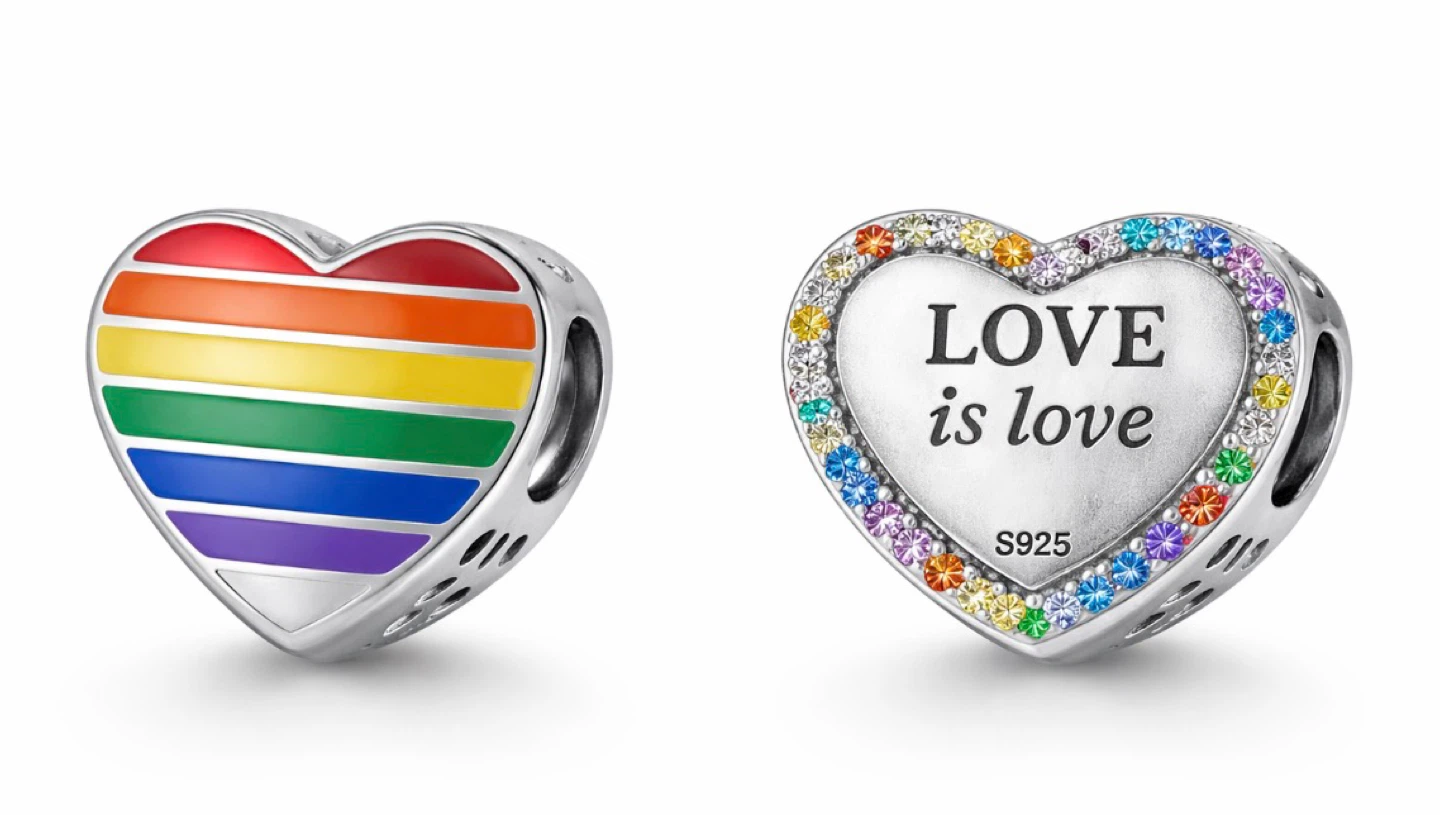 Rainbow Heart Charm 'Love is Love' S925