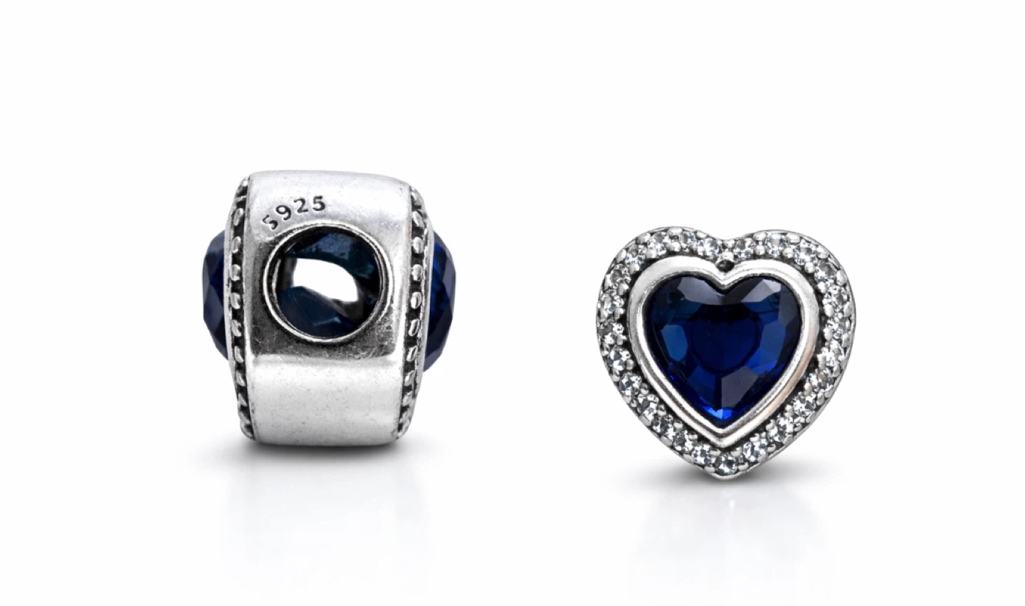 Sterling Silver "S925" Charm Bracelet Bead - Blue Heart