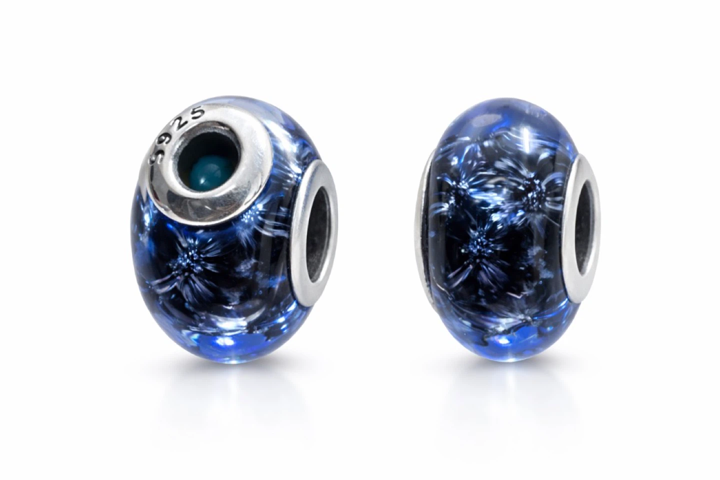 Sterling Silver 925 Blue Floral Charm Bead