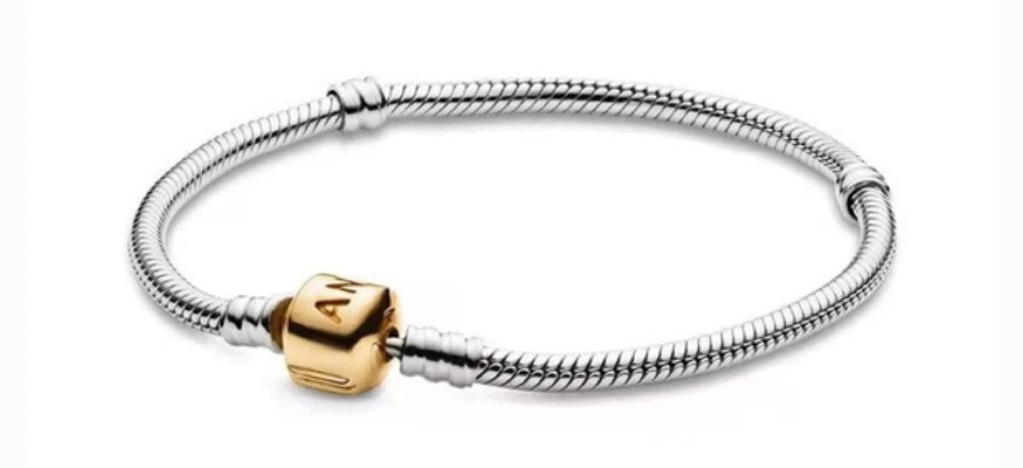 Pandora Sterling Silver Snake Chain Bracelet with Gold Clasp