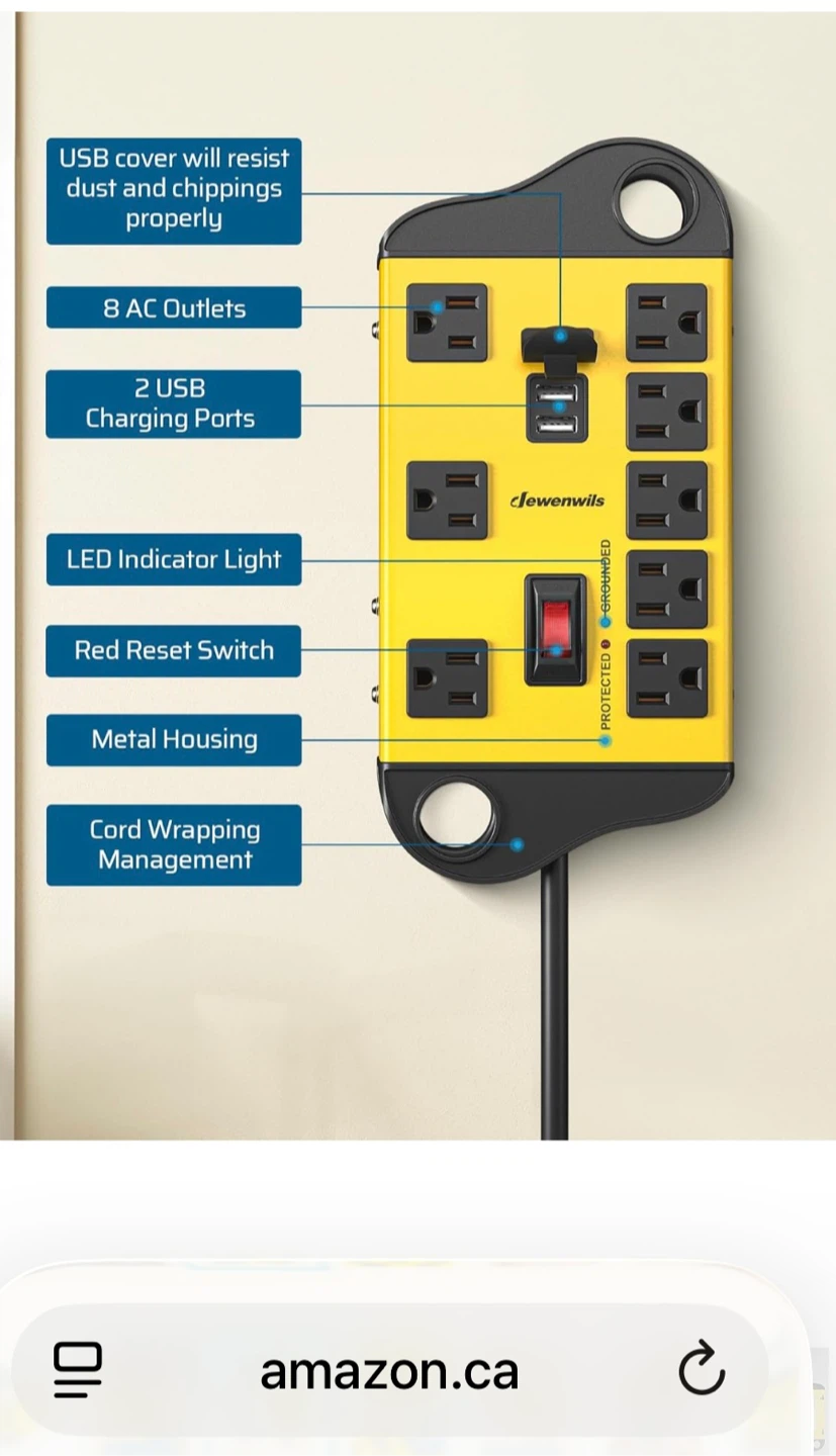 Dewenwils 8 Outlet Metal Power Strip with USB 6ft Cord - photo 3