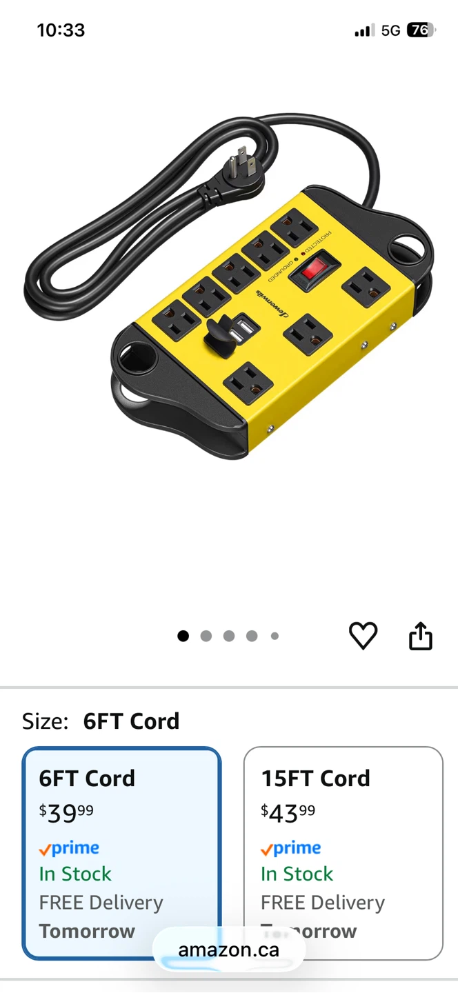 Dewenwils 8 Outlet Metal Power Strip with USB 6ft Cord