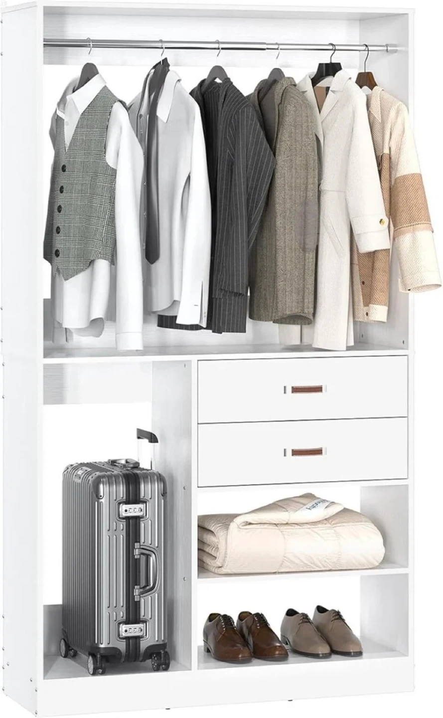 White Wardrobe with Drawers and Shelves