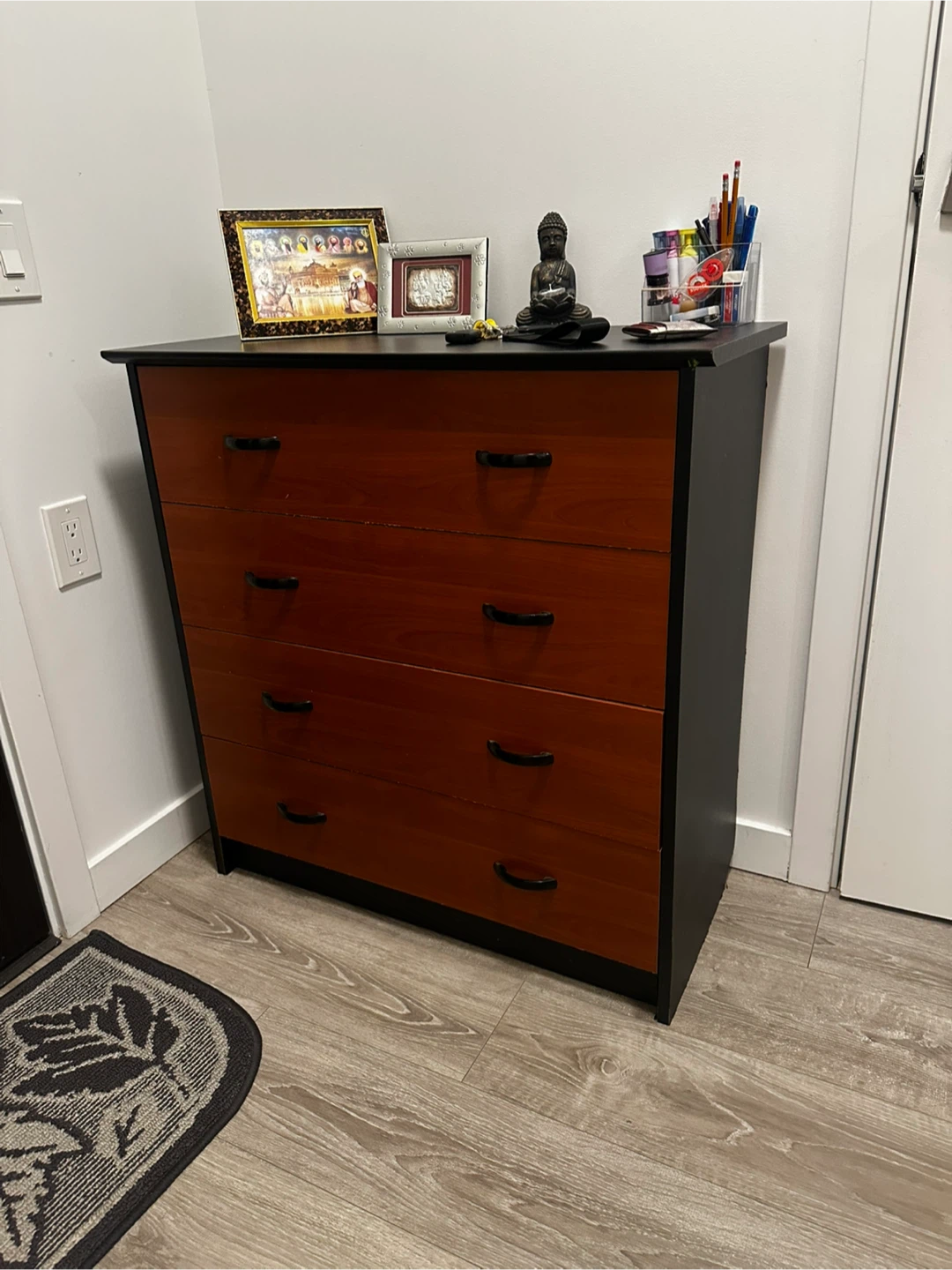 Cherry wood dresser with black top