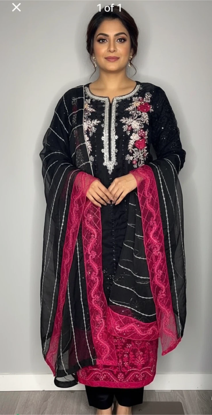 Organza Shalwar Suit In Black Color Chiffon Dupatta - photo 2
