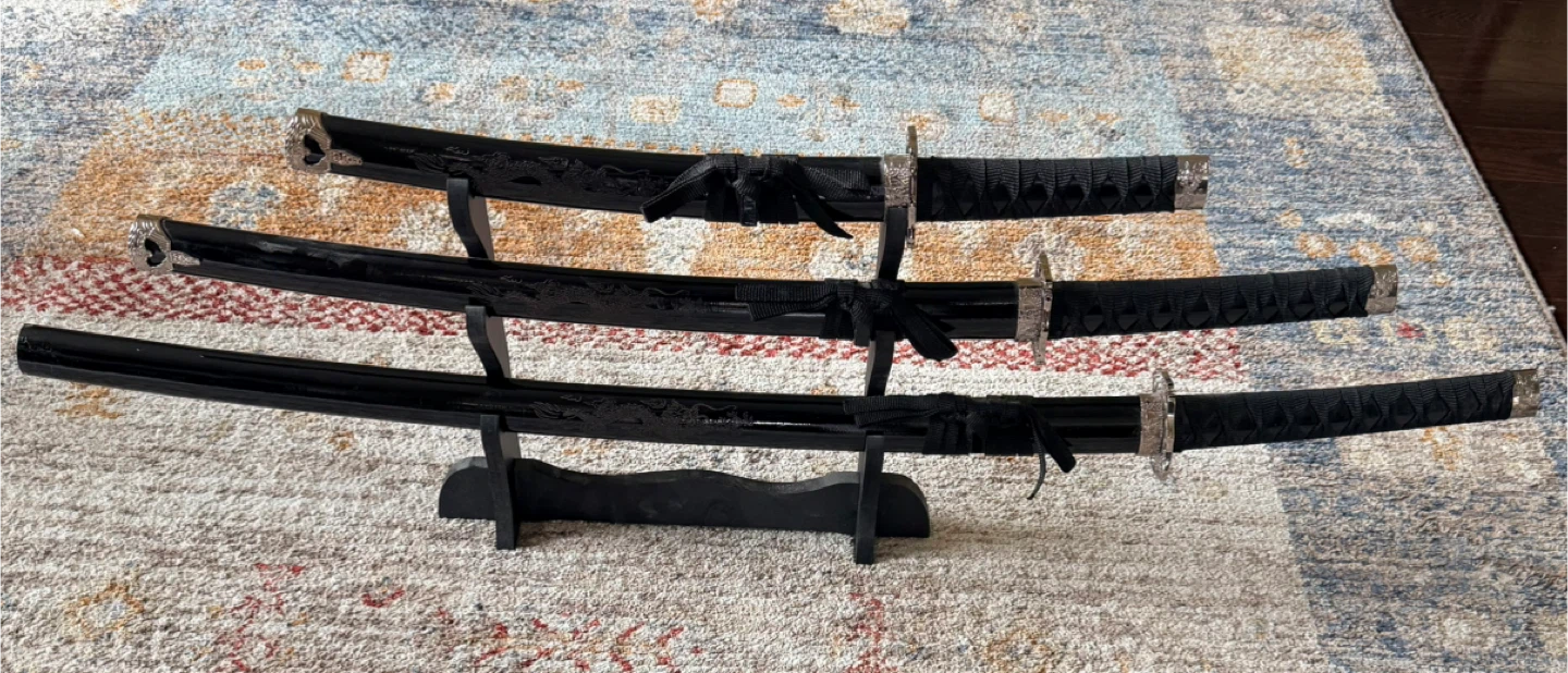 Set of 3 Decorative Samurai Swords with Dragon Engraving