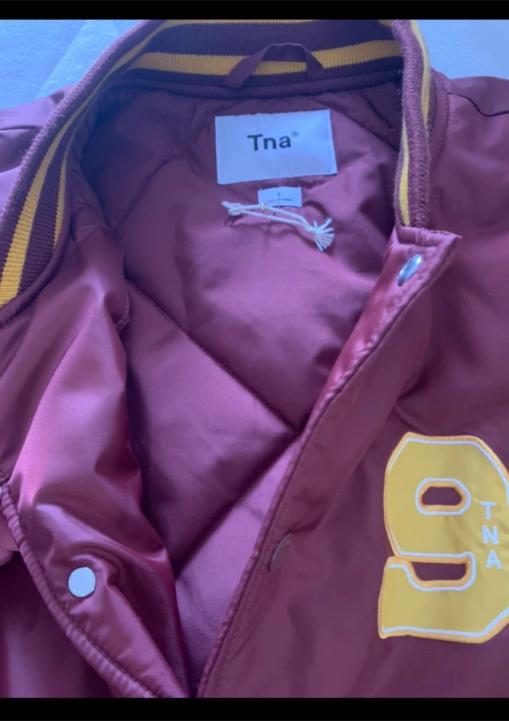 Tna Varsity Bomber Jacket Burgundy Size L - photo 5
