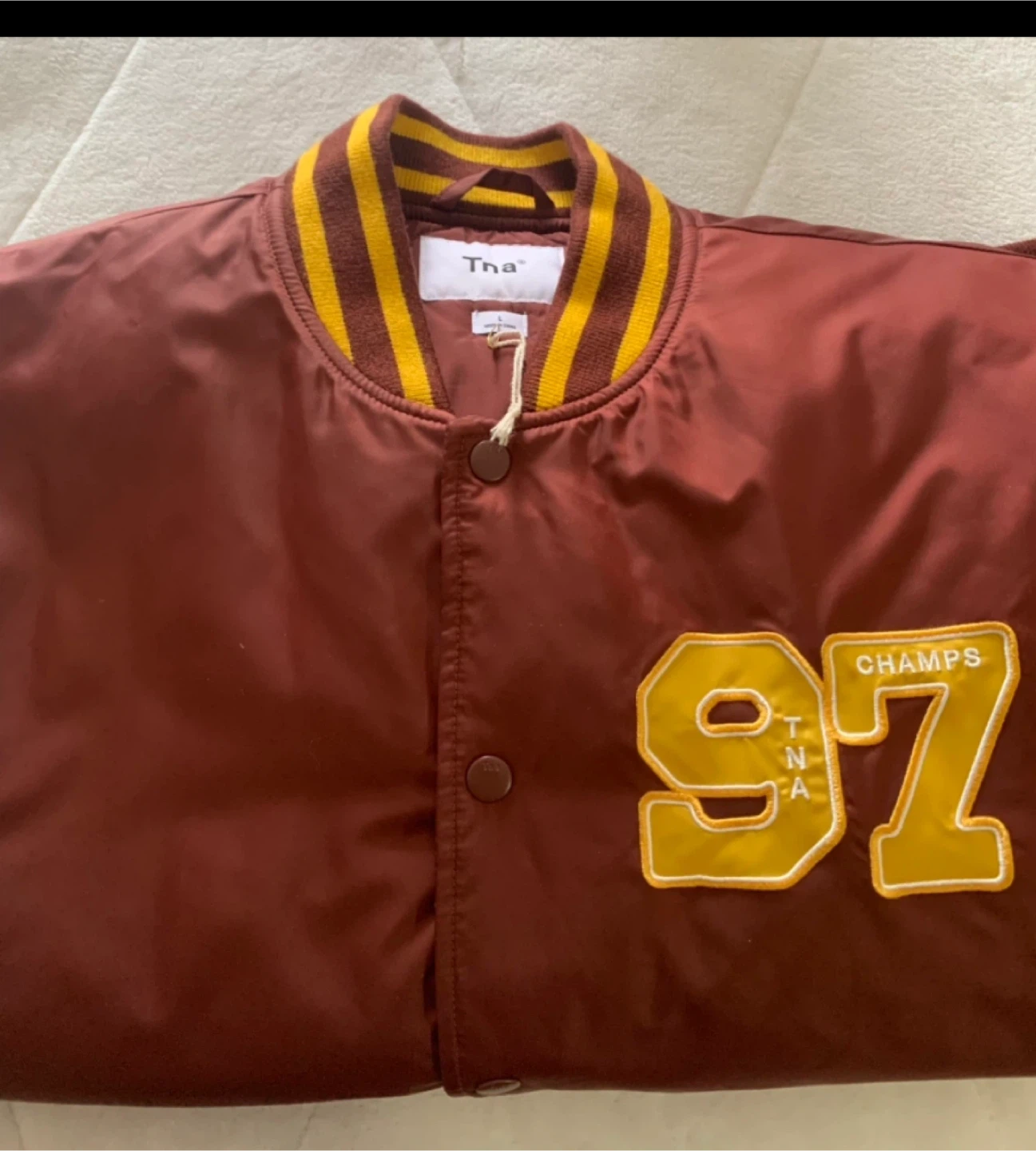 Tna Varsity Bomber Jacket Burgundy Size L - photo 3