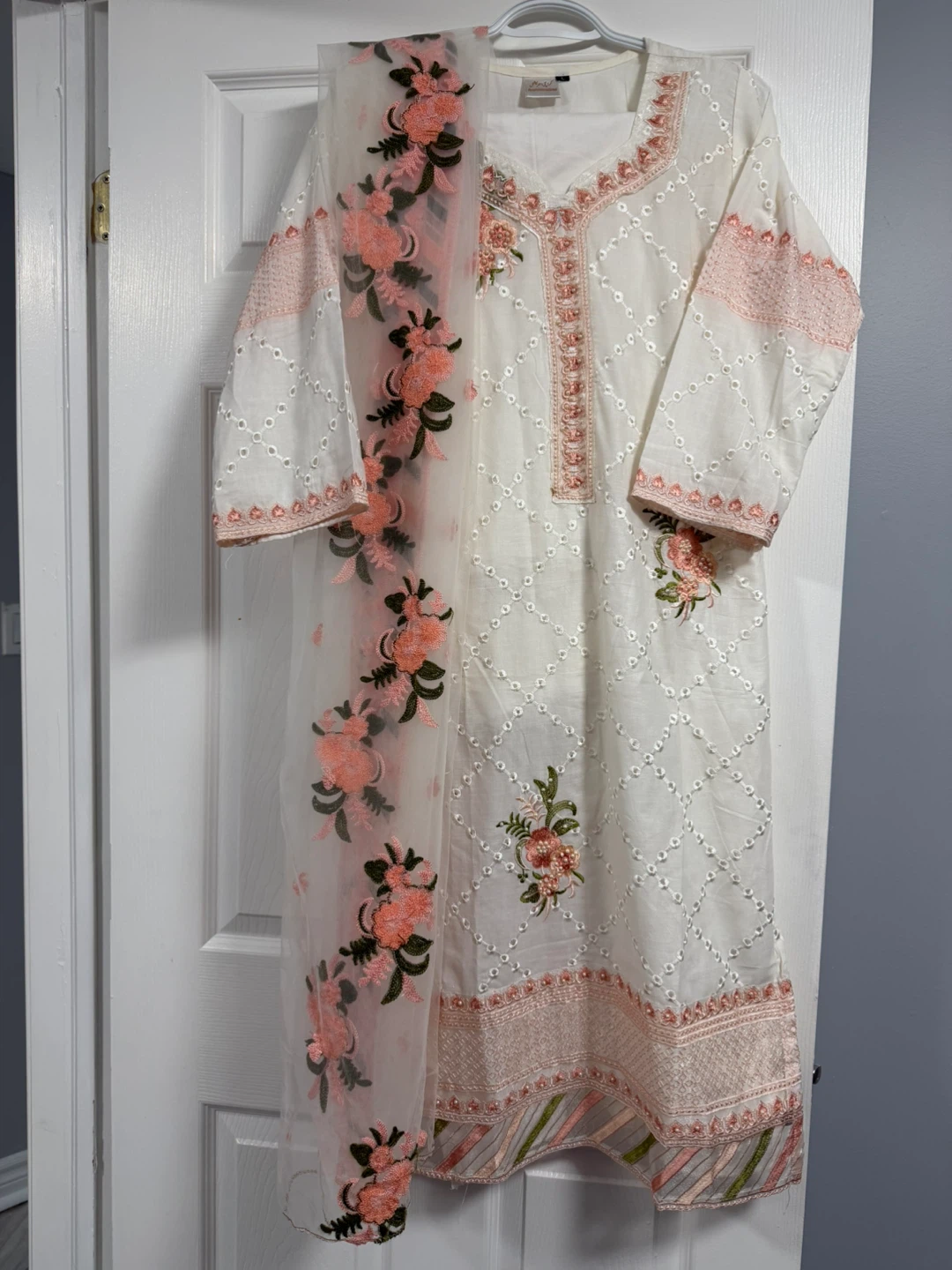 White Embroidered 3-Piece Suit with Dupatta