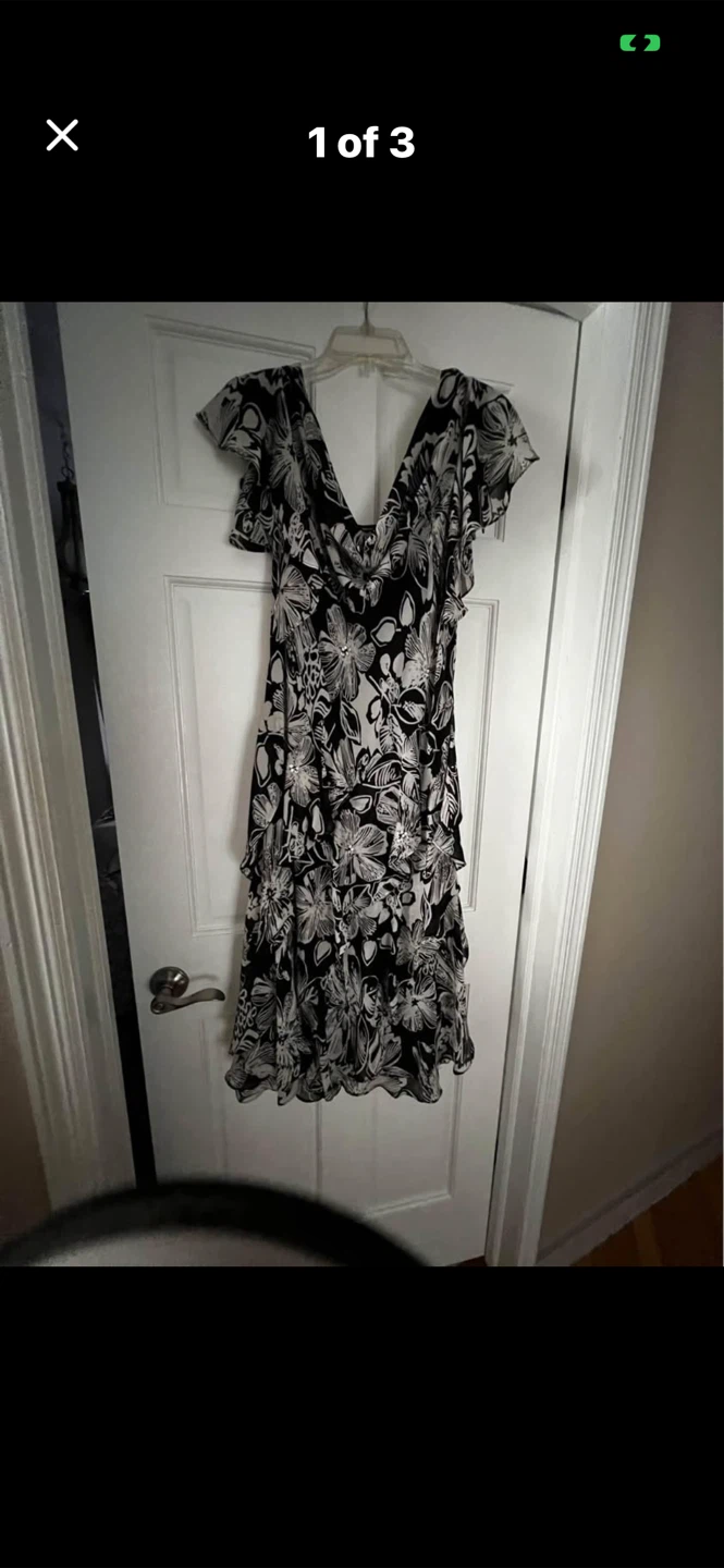 Black and White Floral Layered Maxi Dress with Embellishments
