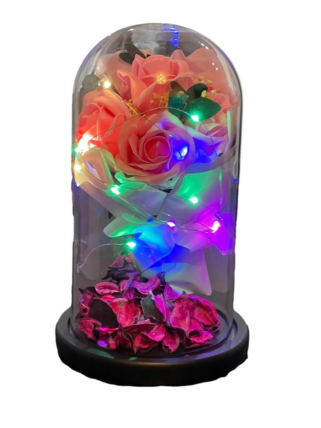 Preserved Roses in Glass Dome with LED Lights