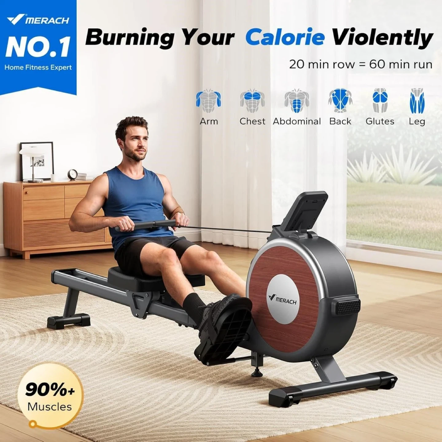 MERACH Bluetooth Magnetic Rower, 16 Levels