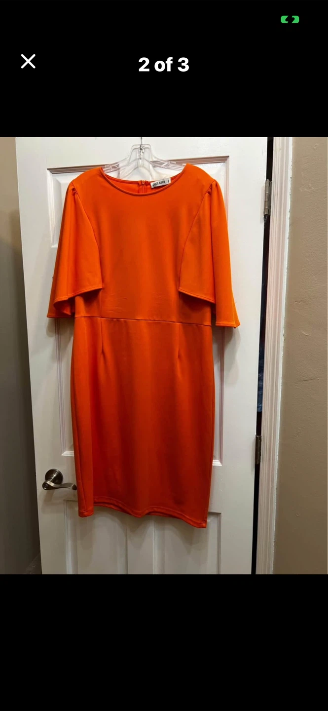 Orange Sheath Dress with Flutter Sleeves