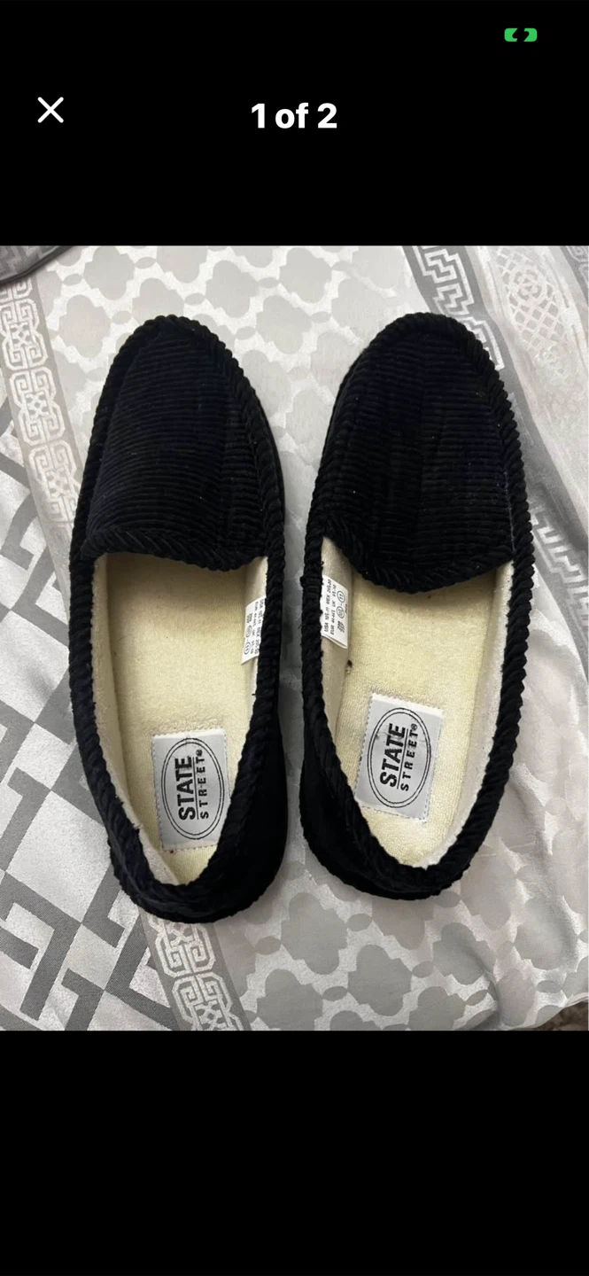 State Street Black Corduroy Slippers Size 11