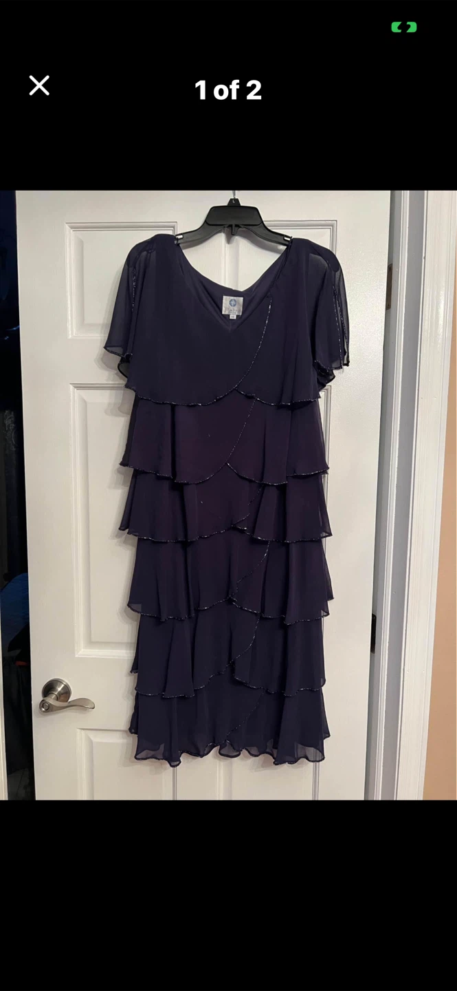 Chaps Navy Layered Beaded Dress