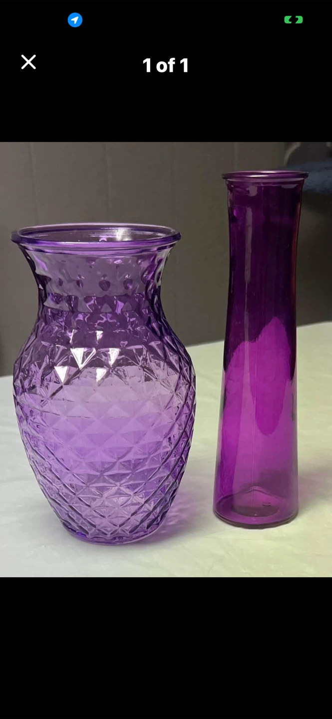 Set of 2 Purple Glass Vases