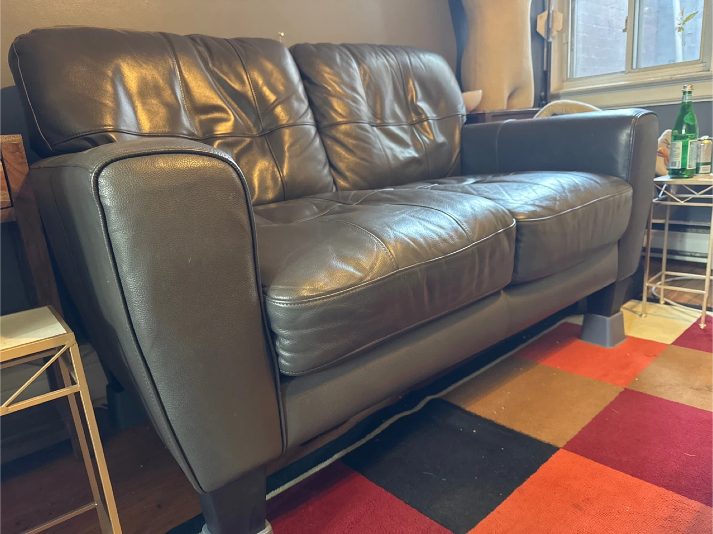 2seater grey leather sofa - photo 2