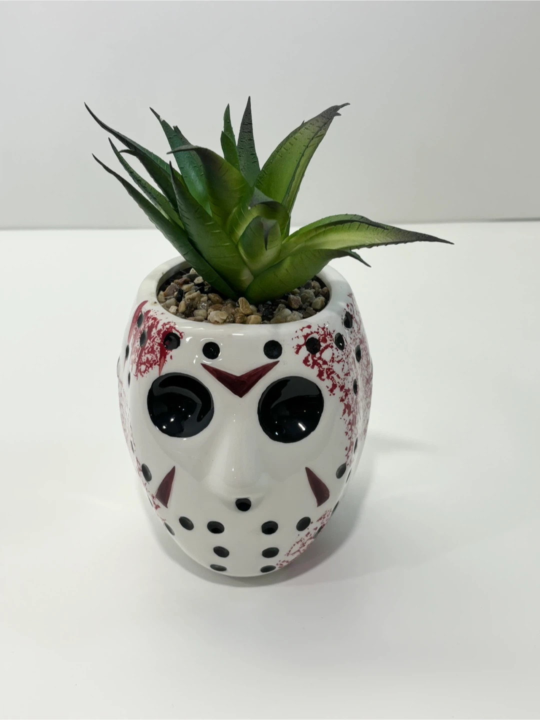 Jason Mask Planter with Faux Succulent