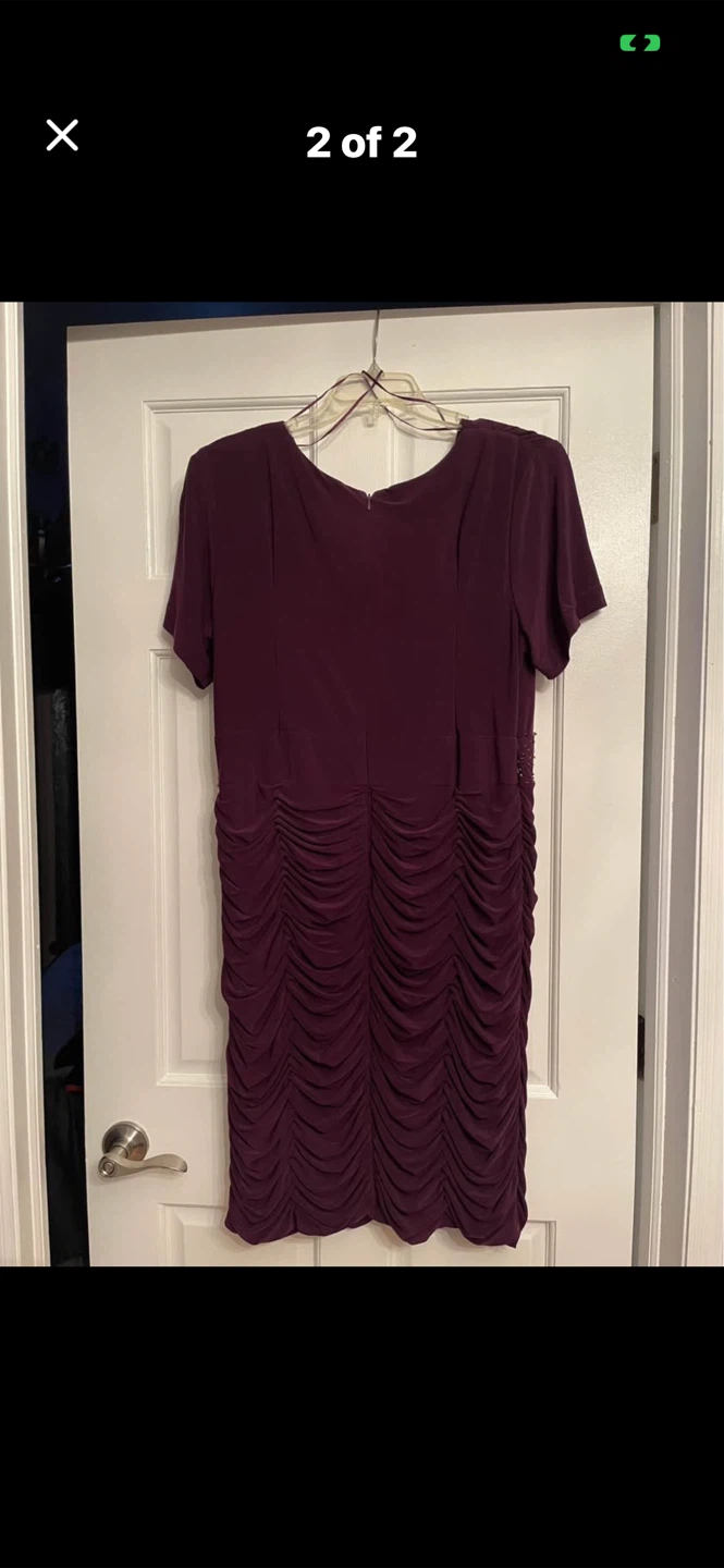 Women's Burgundy Ruched Dress with Embellished Waist - photo 2