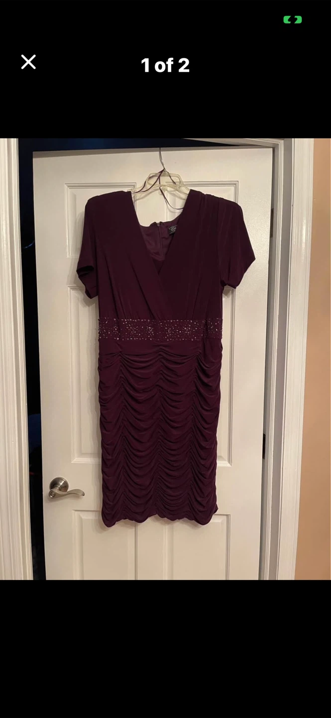 Women's Burgundy Ruched Dress with Embellished Waist