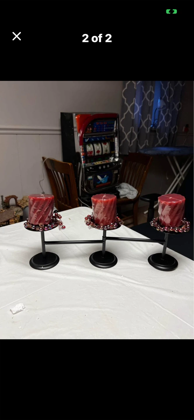3-Candle Black Metal Candelabra with Red Candles