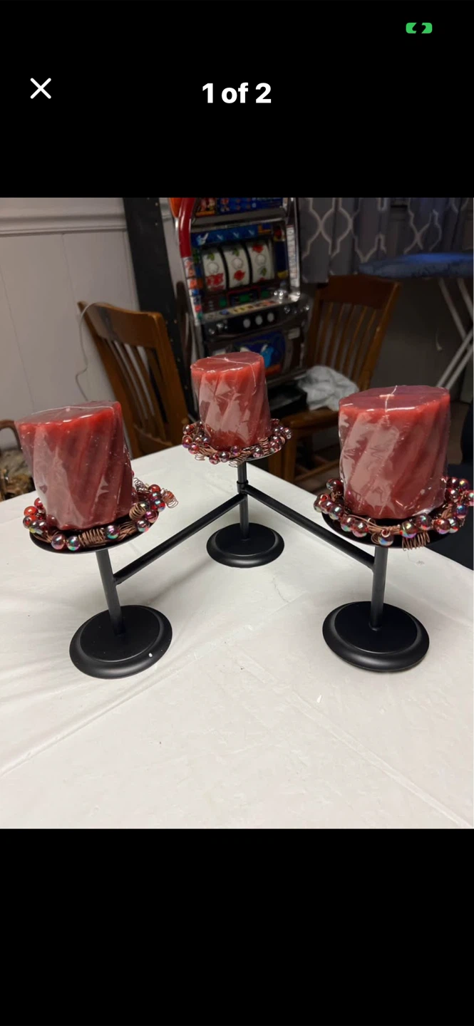 3-Candle Black Metal Candelabra with Red Candles - photo 2