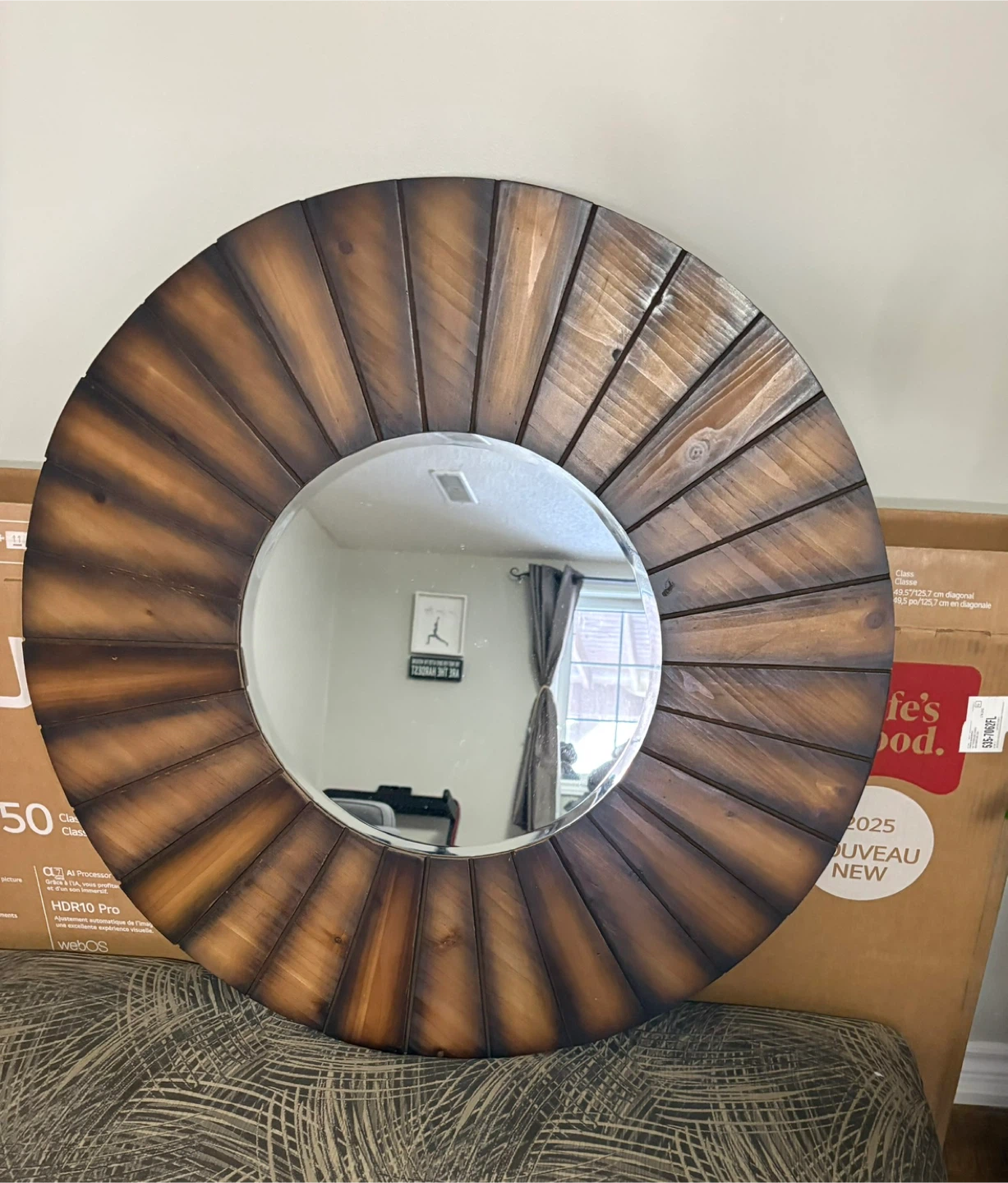 Round Wooden Sunburst Mirror - photo 3