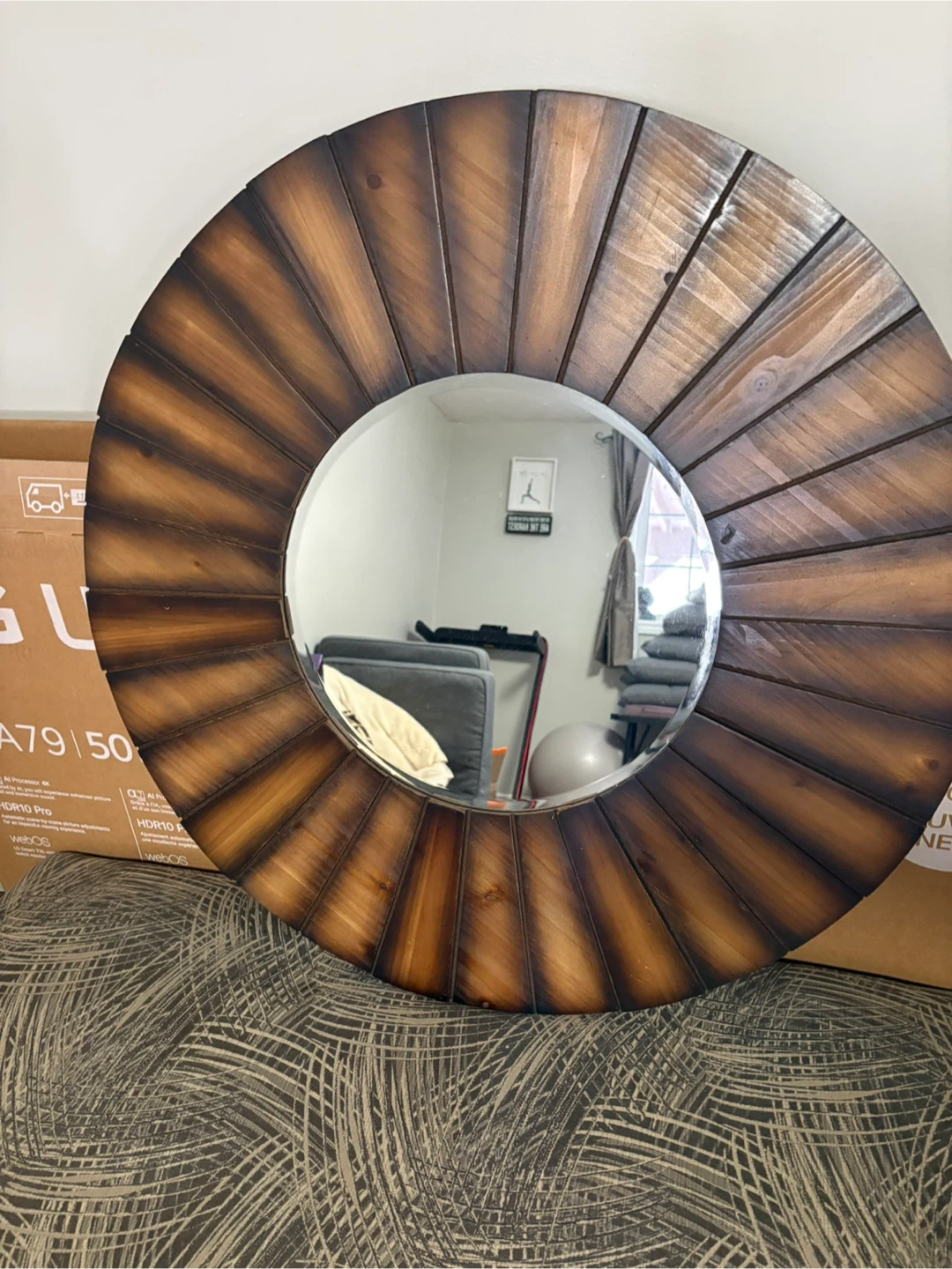 Round Wooden Sunburst Mirror - photo 2