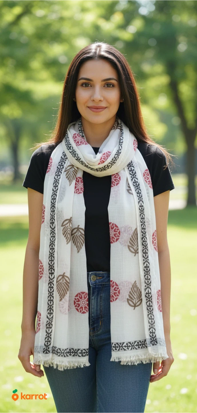 Hand-Painted & Block Printed Cotton Scarves - photo 3