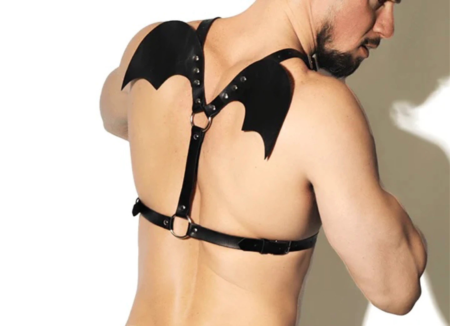 Black Leather Bat Wing Chest Harness - photo 3