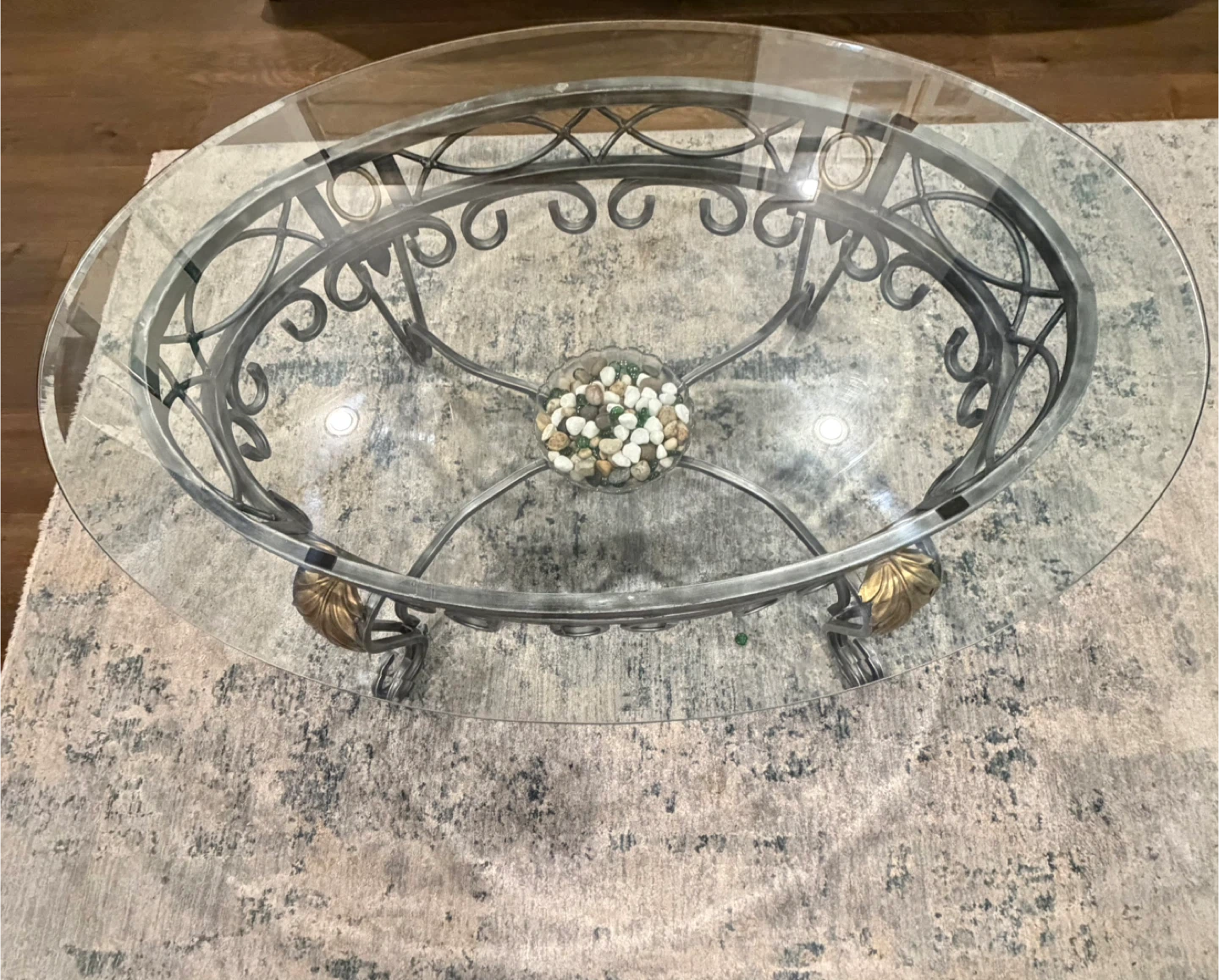 Oval Glass Top Coffee Table with Ornate Metal Base - photo 3