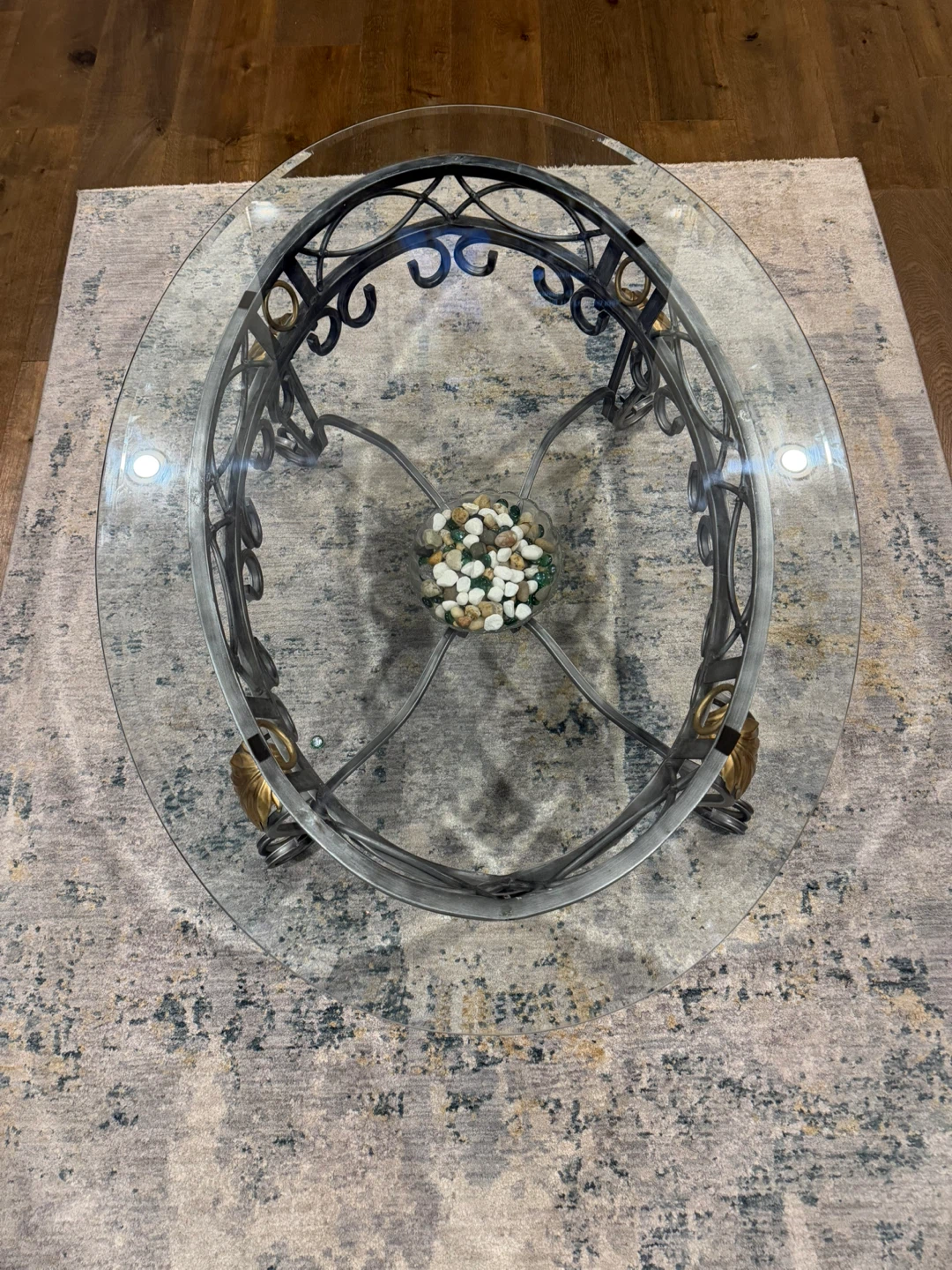 Oval Glass Top Coffee Table with Ornate Metal Base - photo 2