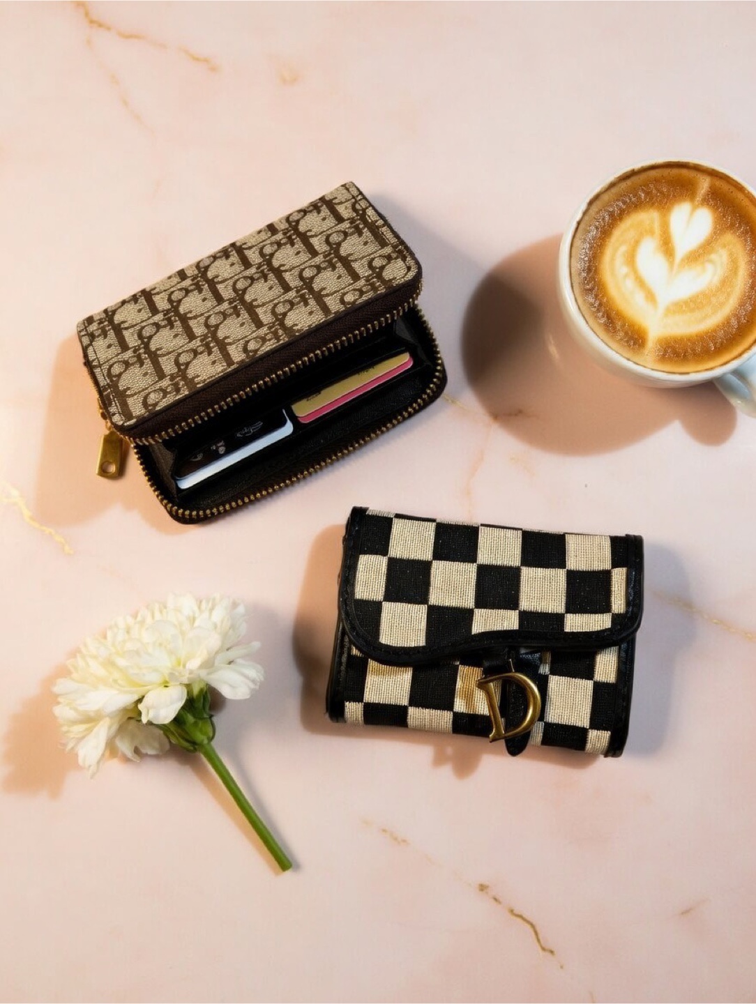 Dior Checkered & Monogram Card Holder Set