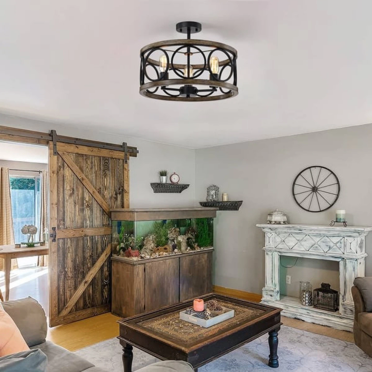 Farmhouse Drum Mount Ceiling Light - photo 3
