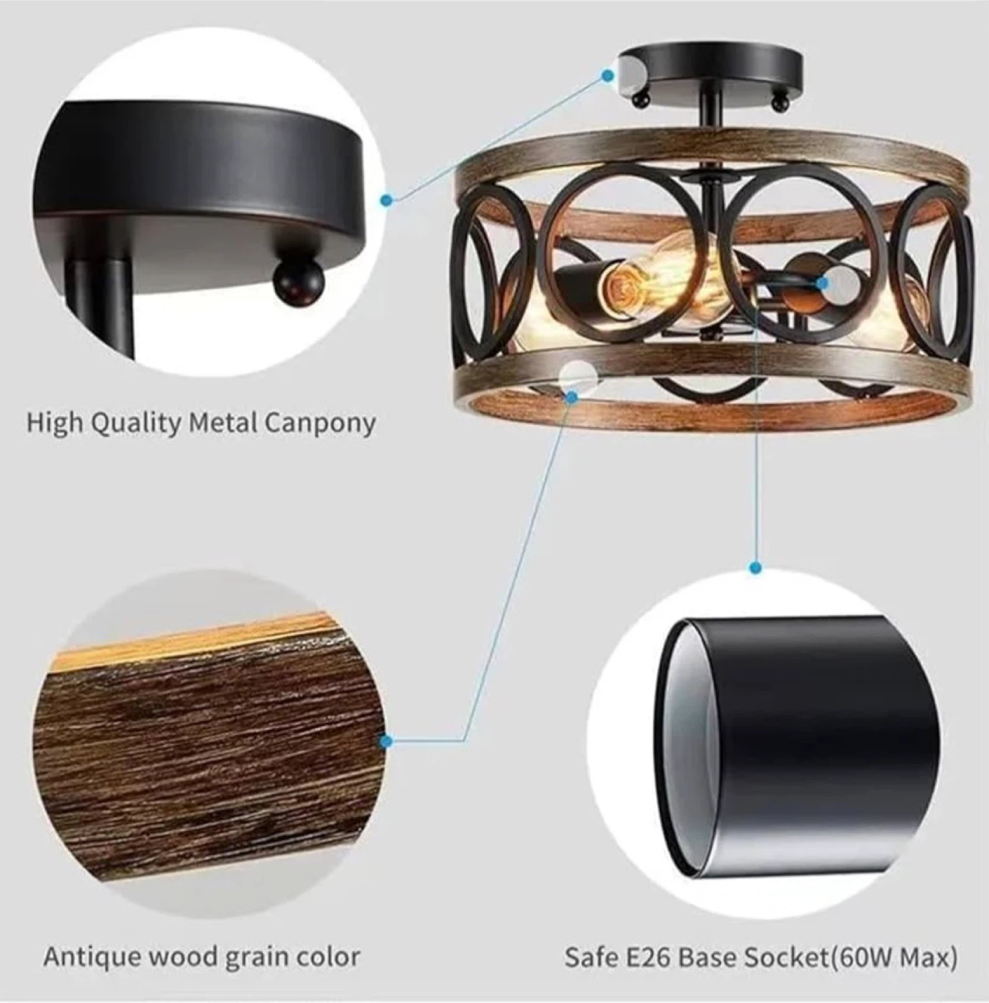 Farmhouse Drum Mount Ceiling Light - photo 5
