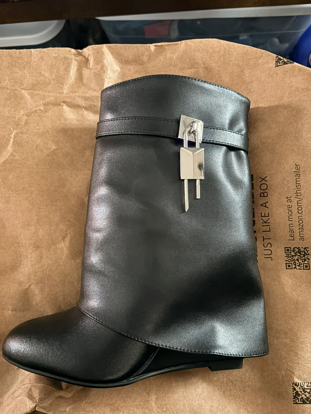 Black Wedge Boots with Lock Detail - Size 39 - photo 4