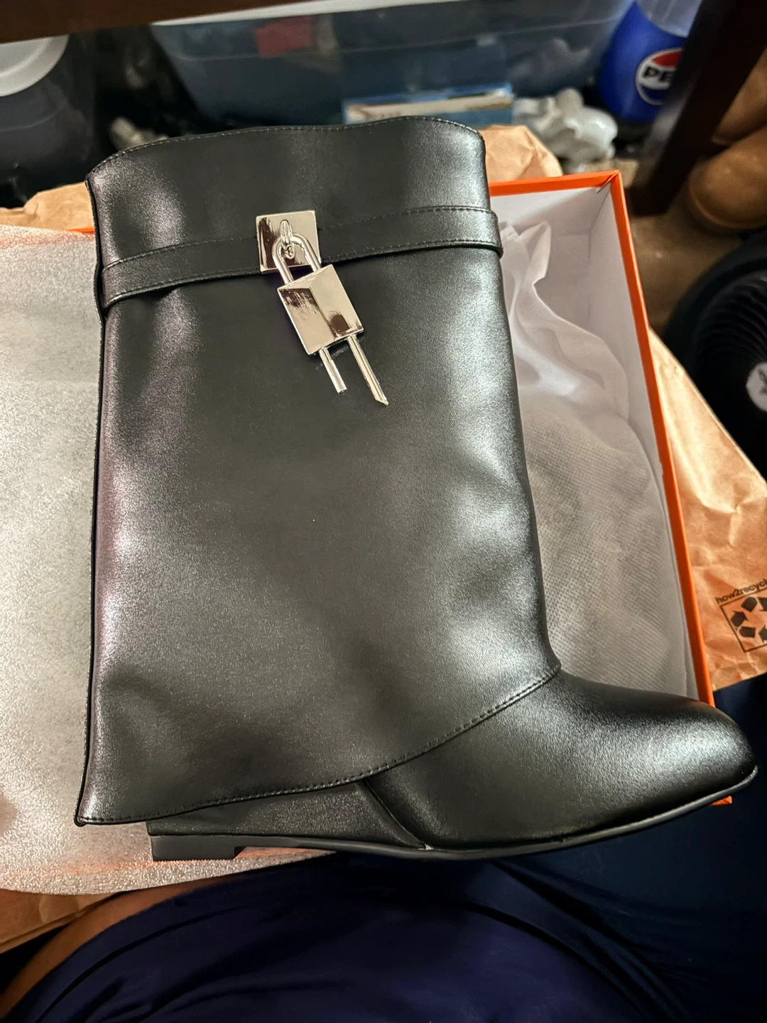 Black Wedge Boots with Lock Detail - Size 39 - photo 3