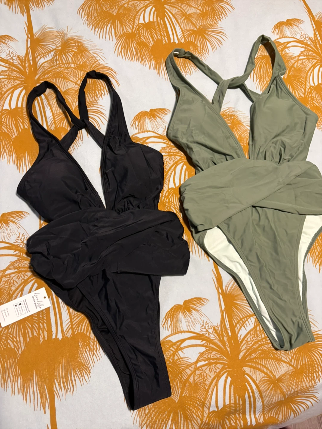 Two One-Piece Swimsuits - Black & Olive
