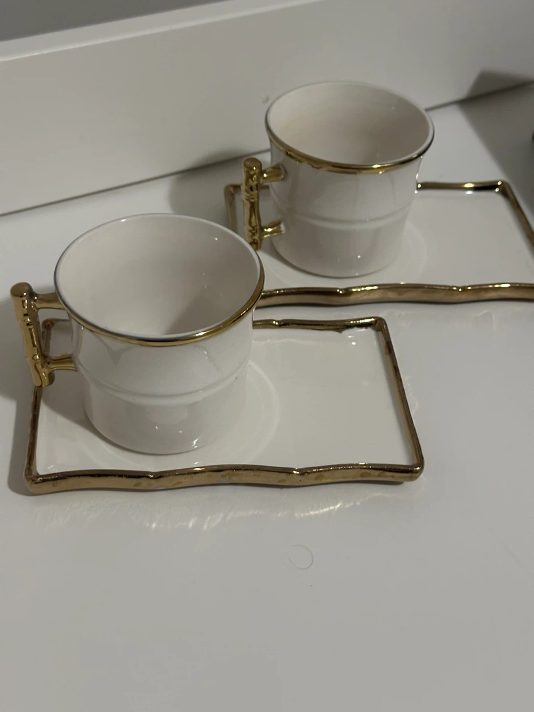 Set of 6 White Espresso Cups with Saucers Gold Trim - photo 3