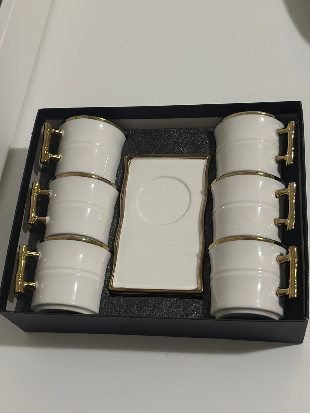 Set of 6 White Espresso Cups with Saucers Gold Trim - photo 2