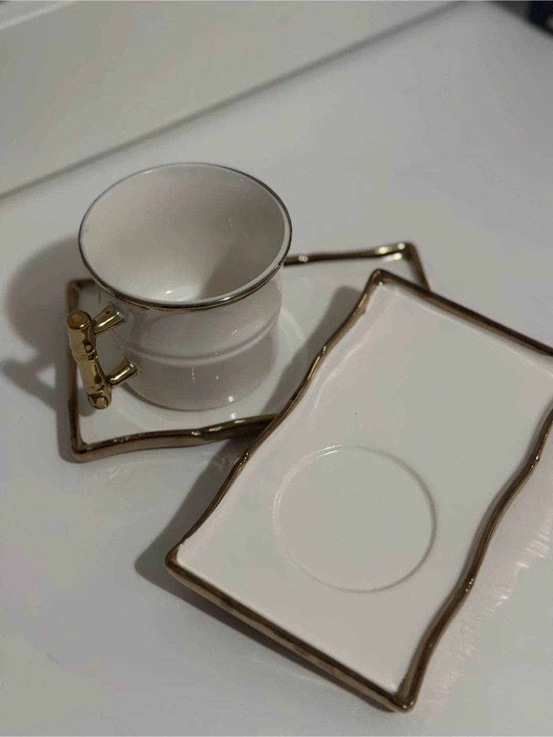 Set of 6 White Espresso Cups with Saucers Gold Trim - photo 4