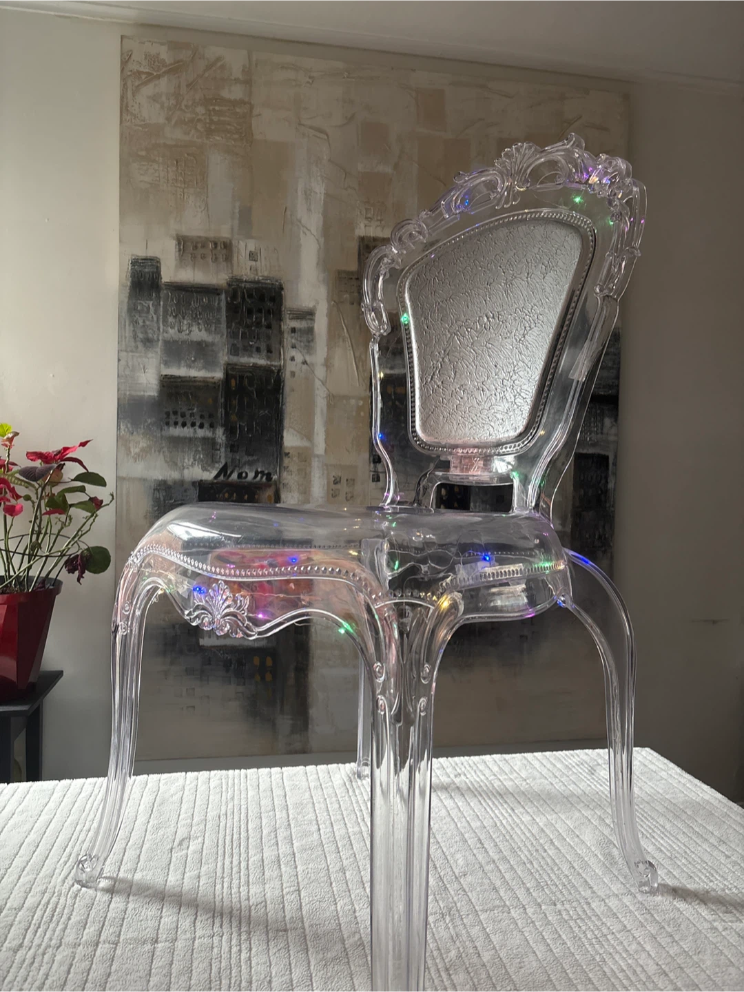 Stunning Baci Milano Clear Throne Chair with Colourful Lights